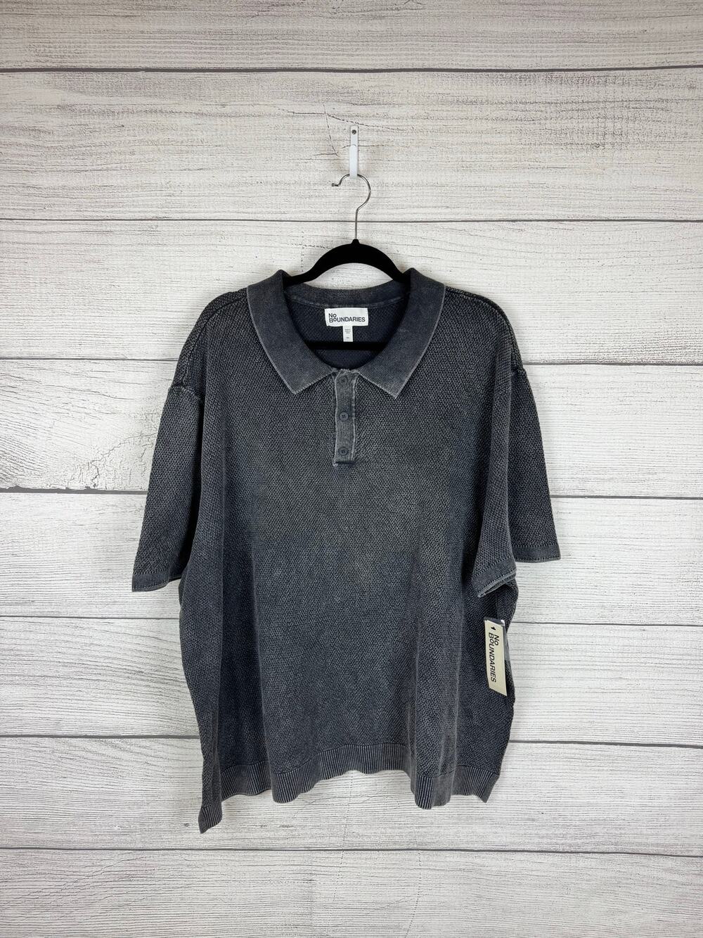 No Boundaries Men's Black Gray Washed Knit Light Sweater Polo Short Size 3XL